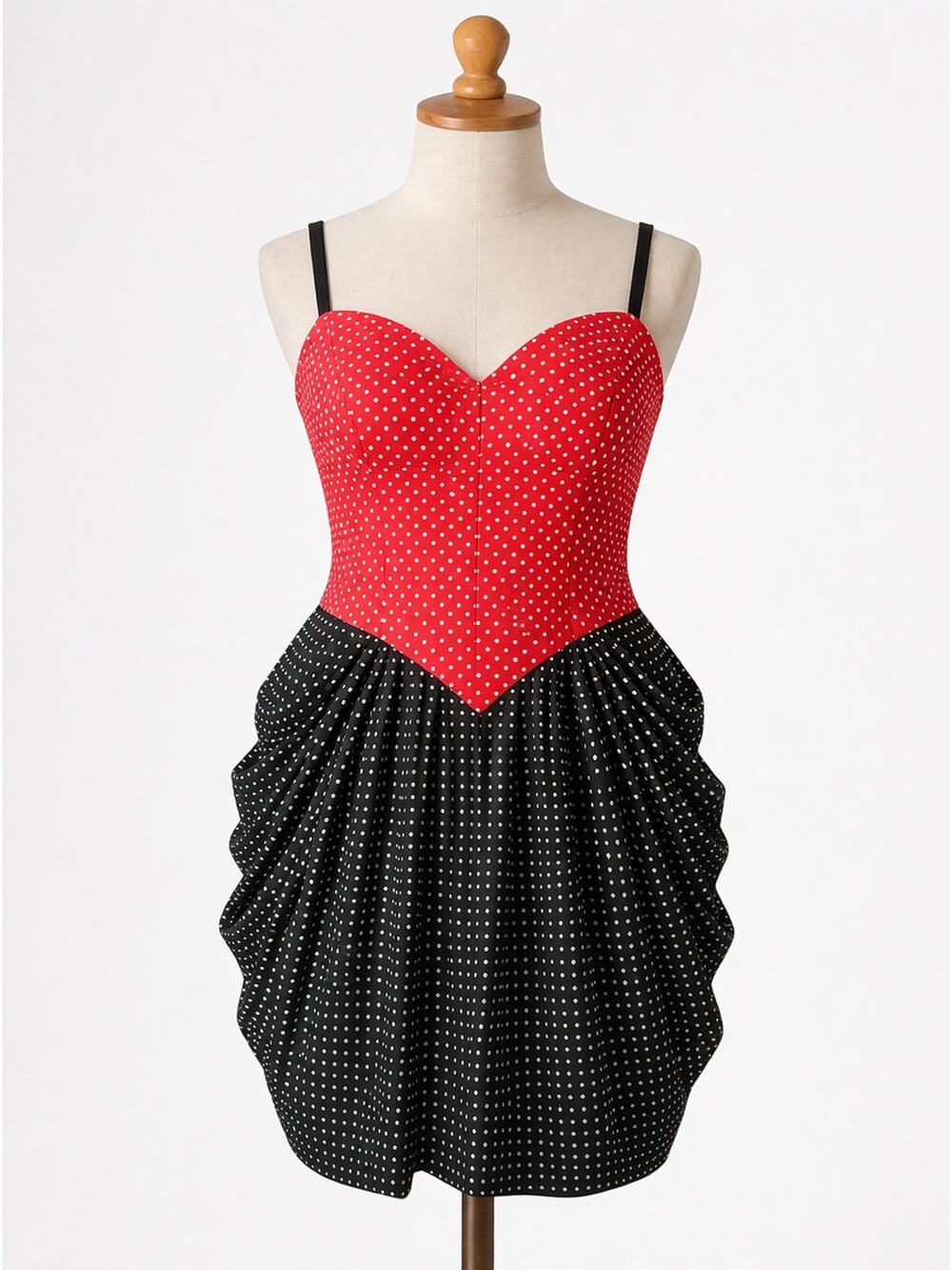 Vintage | Red & Black Polka Dot Dress Bustle Skirt 1980s Mini Mouse